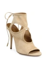 Aquazzura Sexy Thing Cutout Suede Tie-back Sandals In Nude