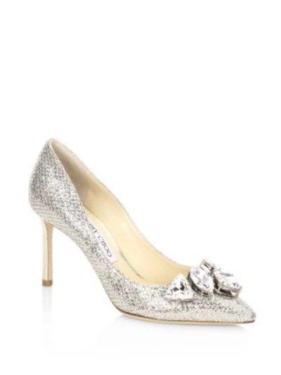 Shop Jimmy Choo Marvel 85 Gfi Crystal-embellished Pumps In Champagne Crystal