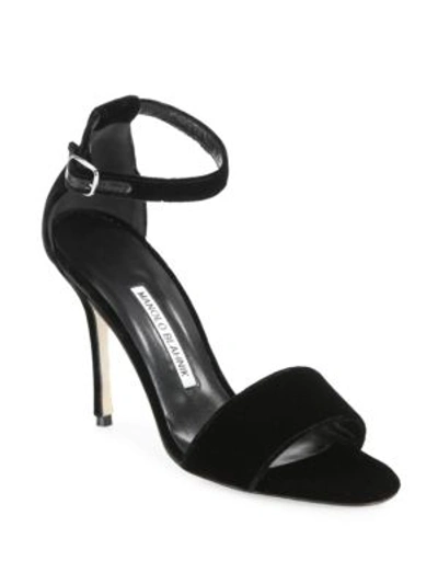 Manolo Blahnik Tres Ankle Strap Sandal In Black Velvet