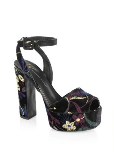 Shop Giuseppe Zanotti Lavinia Brocade Velvet Platform Sandals In Magdalena Multi