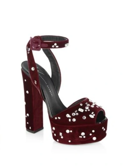 Shop Giuseppe Zanotti Lavinia Swarovski Crystal Velvet Platform Sandals In Veronica Amaranto