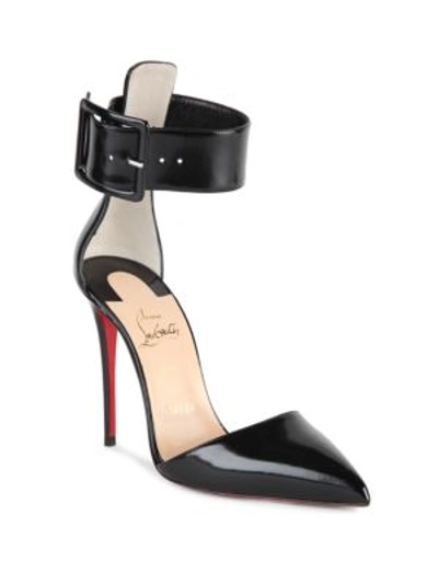Christian Louboutin Harler 100 Patent Leather Ankle-cuff Pumps In Black