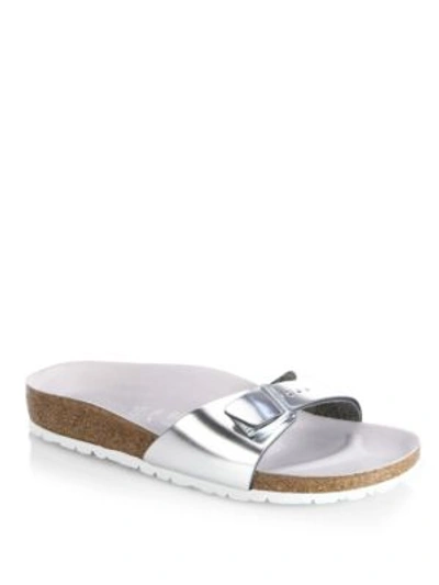 Birkenstock Leather Madrid Slide Sandals In Silver