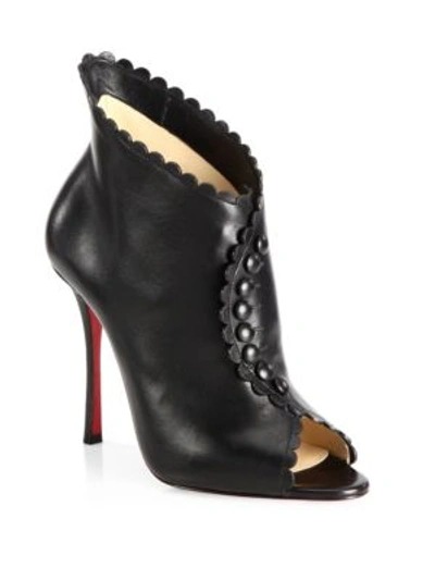 Christian Louboutin Deguise 100 Scalloped Leather Peep-toe Booties In Black