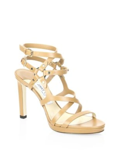 Jimmy Choo Monica Leather Sandals In Cuoio Light Gold