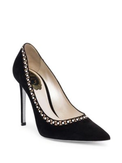 René Caovilla Pearl Embellished Leather Pumps In Black