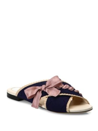 Shop Fendi Knit Crisscross Slides In Navy-pink Cream