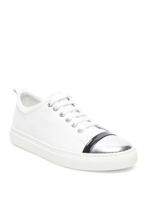 Lanvin Leather Cap Toe Sneakers In Optic White-silver | ModeSens