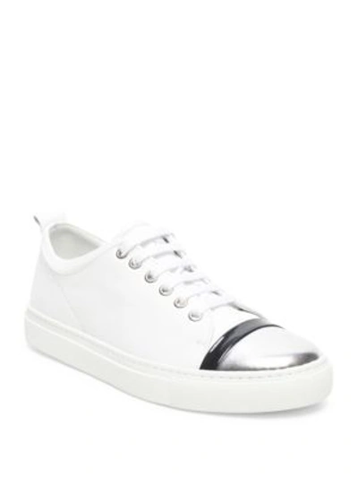 Lanvin Leather Cap Toe Sneakers In Optic White-silver