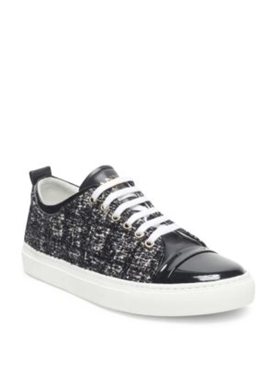 Lanvin Velvet And Patent Leather Low Top Sneakers In Black Whitenero