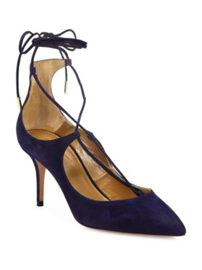 Shop Aquazzura Christy Suede Lace-up Pumps In Ink