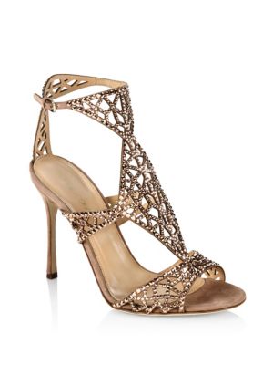 Sergio Rossi 'tresor' Crystal Pavé Cutout Suede Sandals In Red Beige ...