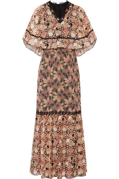 Shop Anna Sui Embellished Printed Silk-chiffon And Cotton-blend Voile Maxi Dress In Pink