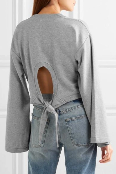 Shop Alexander Wang T Tie-back Cropped Cotton-blend Jersey Sweatshirt
