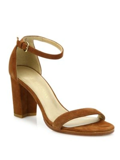 Shop Stuart Weitzman Nearlynude Suede Block-heel Sandals In Saddle