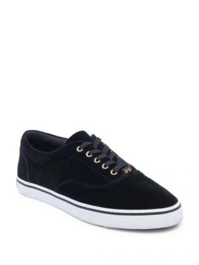 Shop Dolce & Gabbana Velvet Lace-up Sneakers In Black