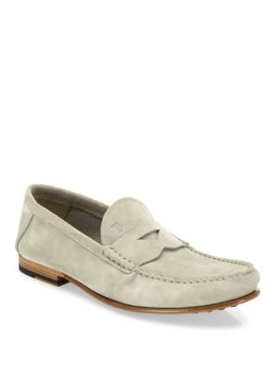 Tod's Gommini Suede Penny Loafer, Ivory In Mole Grey