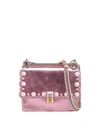 FENDI KAN I MINI SCALLOPED STUDDED CHAIN SHOULDER BAG, PINK