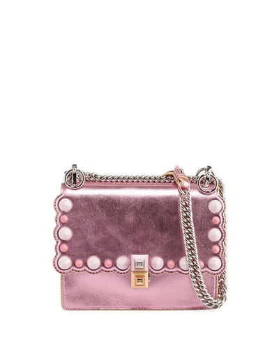 Fendi Kan I Mini Scalloped Studded Chain Shoulder Bag, Pink