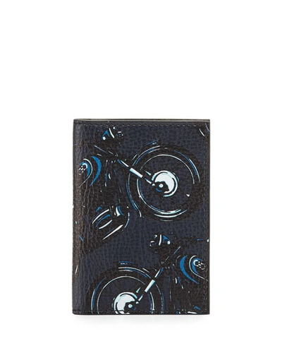 Ferragamo Capsule Now Motorcycle Bi-fold Leather Card Case, Deep Blue/black