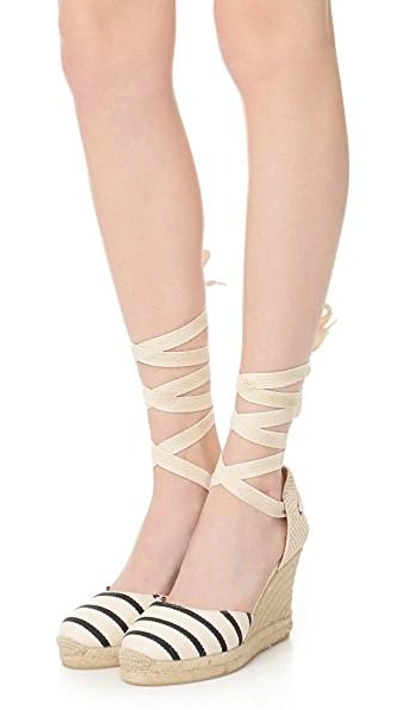 Shop Soludos Striped Gladiator Tall Wedge Espadrilles In Black/natural