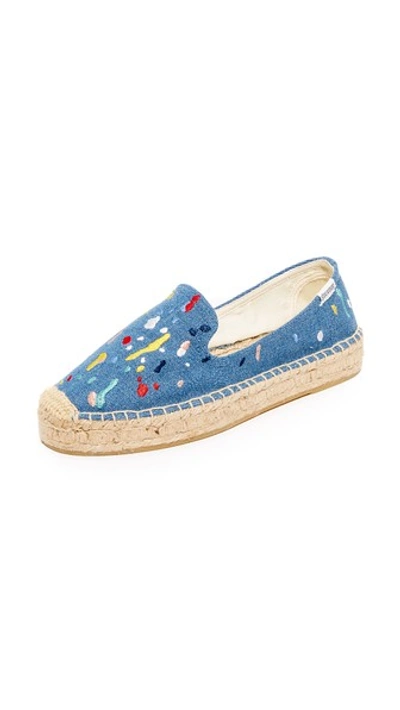 Soludos Women's Paint Splatter Denim Smoking Slipper Platform Espadrille Flats