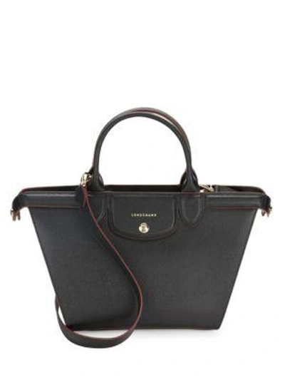 Longchamp Zippered Leather Shoulder Bag In Black