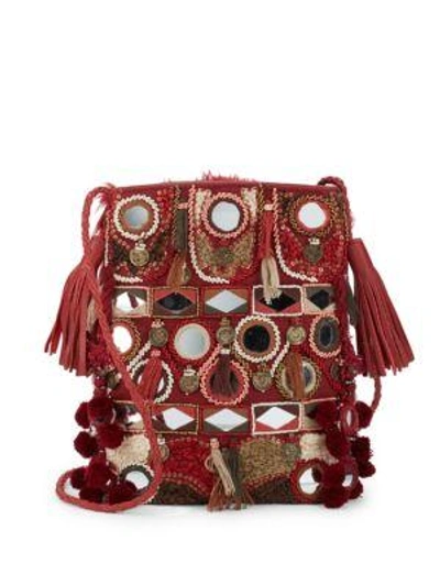 Antik Batik Sequined Shoulder Bag In Dark Red