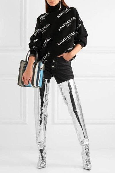 Shop Balenciaga Mirrored-leather Thigh Boots In Silver