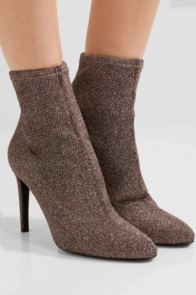 Shop Giuseppe Zanotti Glittered Stretch-knit Sock Boots