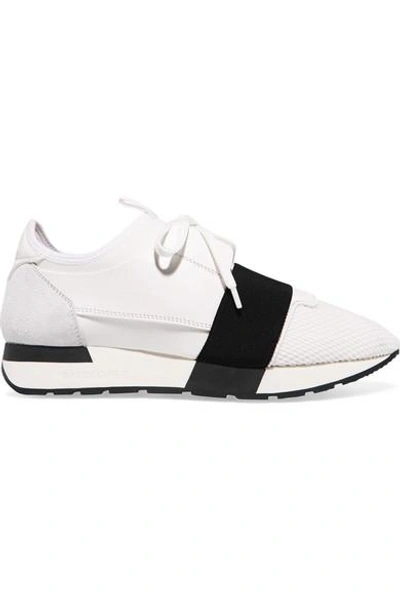 Shop Balenciaga Race Runner Leather, Mesh And Neoprene Sneakers In White