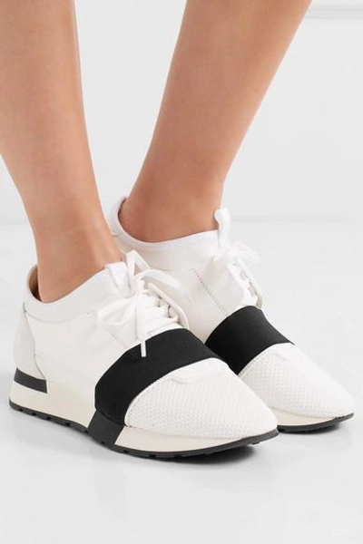 Balenciaga Race Runner Leather, Mesh And Neoprene Sneakers In White Black |  ModeSens