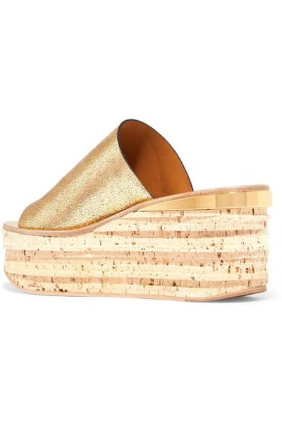 Shop Chloé Camille Metallic Cracked-leather Wedge Sandals In Gold