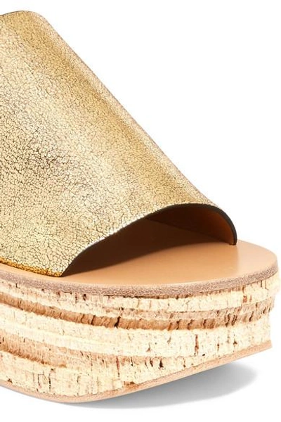 Shop Chloé Camille Metallic Cracked-leather Wedge Sandals In Gold
