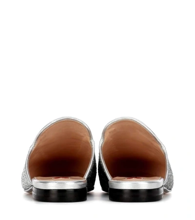 Shop Gucci Princetown Glitter-coated Leather Slippers In Silver