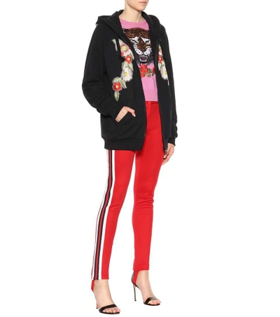 Shop Gucci Striped Cotton-blend Stirrup Trousers In Red