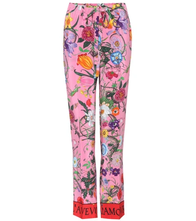 Shop Gucci Printed Silk Trousers In Priecess Rose Pr