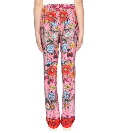 Shop Gucci Printed Silk Trousers In Priecess Rose Pr