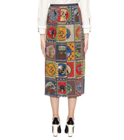 Shop Gucci Printed Silk Skirt In Multicoloured