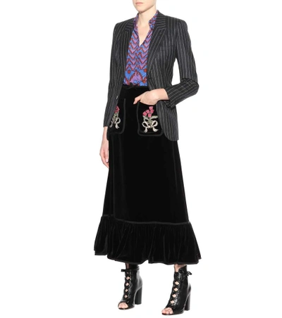 Shop Gucci Embellished Cotton Skirt In Llack