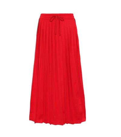Gucci Contrast-stripe Pleated Midi Skirt In Red