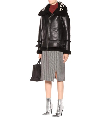 Shop Balenciaga Shearling-lined Leather Jacket In Black