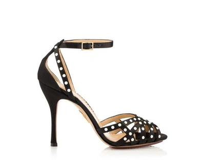 Charlotte Olympia Picalilly Faux Pearl-embellished Satin Sandals In Black