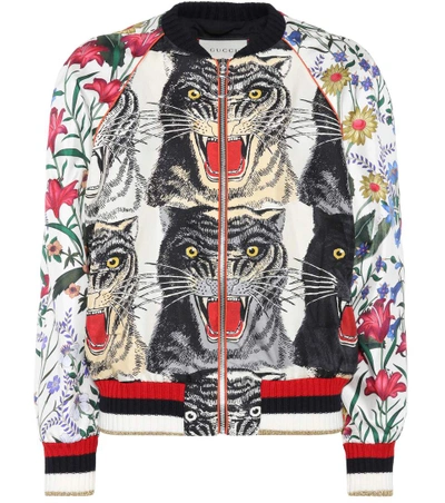 Shop Gucci Silk Bomber Jacket In Multicoloured