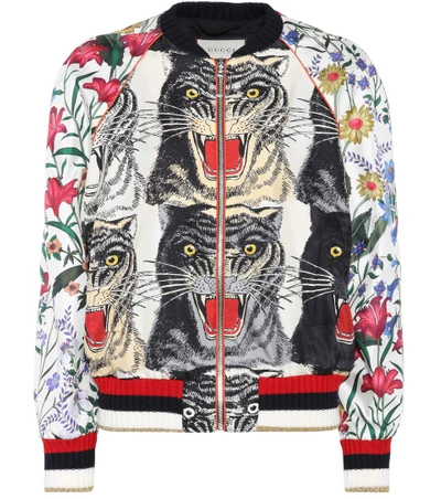 Gucci Appliquéd Printed Silk-twill Bomber Jacket In Multicoloured