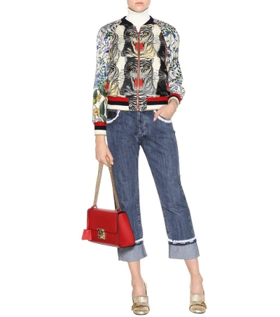 Gucci Appliquéd Printed Silk-twill Bomber Jacket In Multicoloured