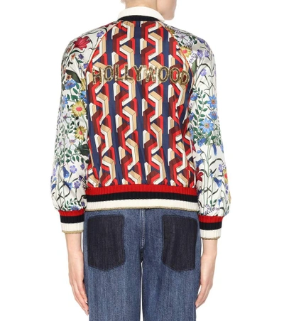 Shop Gucci Silk Bomber Jacket In Multicoloured