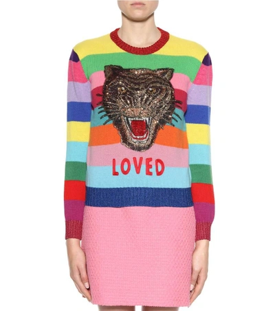 Shop Gucci Embellished Wool Sweater In Multicoloured
