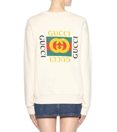 Shop Gucci Printed Cotton Sweatshirt In Beige