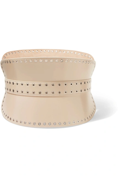 Alexander Mcqueen Eyelet-embellished Leather Waist Belt In Cream